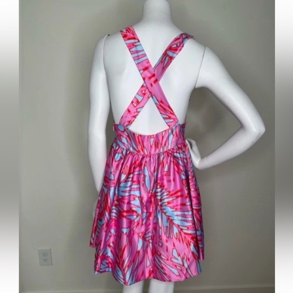 ROMEO + JULIET COUTURE PINK TURQUOISE CRISS CROSS BACK SLEEVELESS MINI DRESS M - Picture 3 of 9